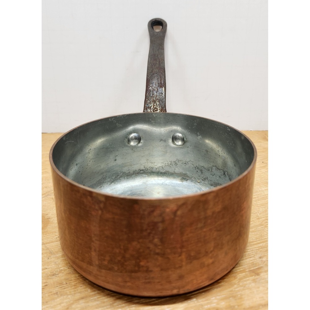 Vintage Baumalu France Copper Saucepan Tin Lined Cast Iron Handle 5.5 Inch